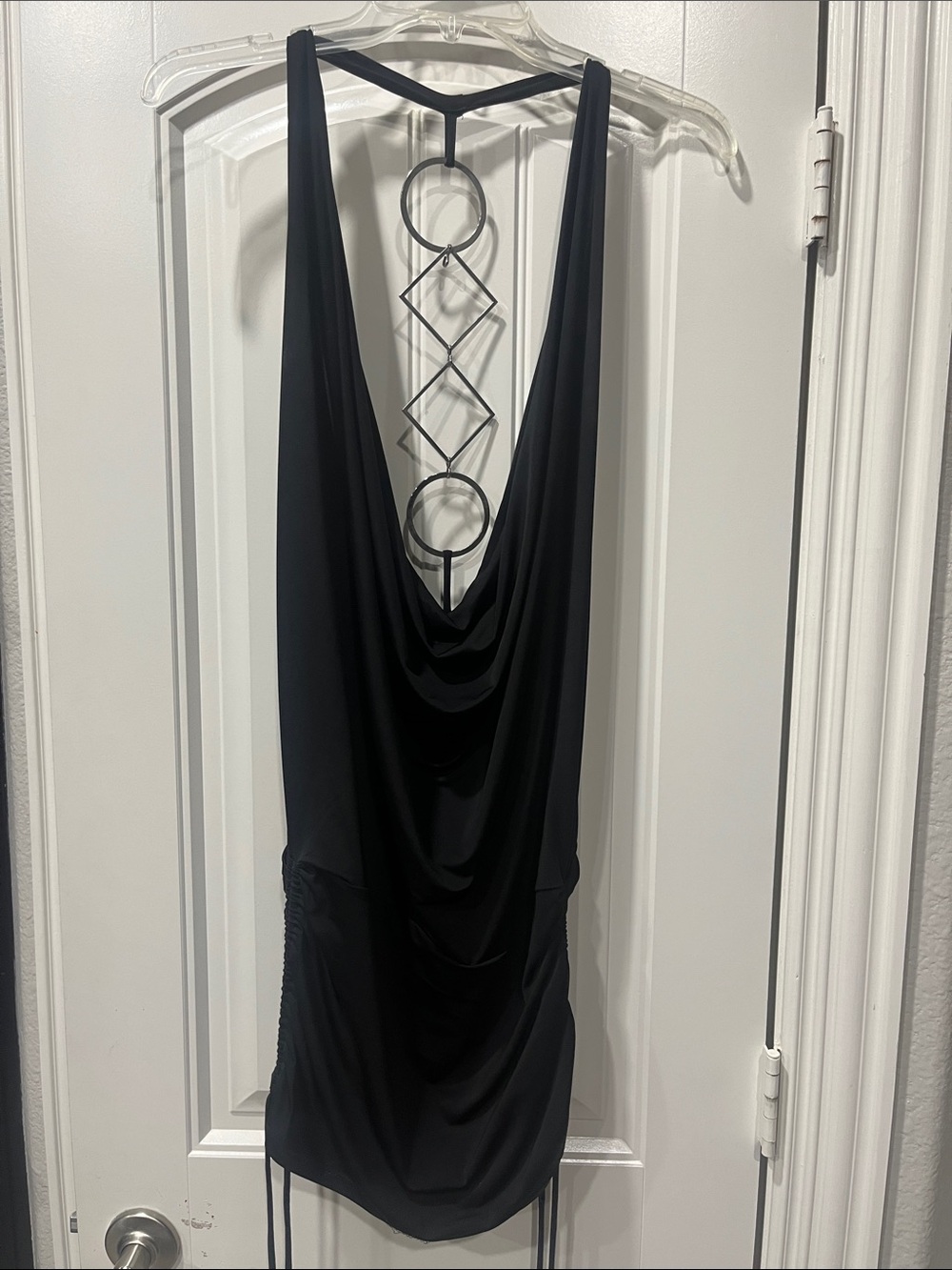 Black Draped Tank Top with Geometric Back Detail